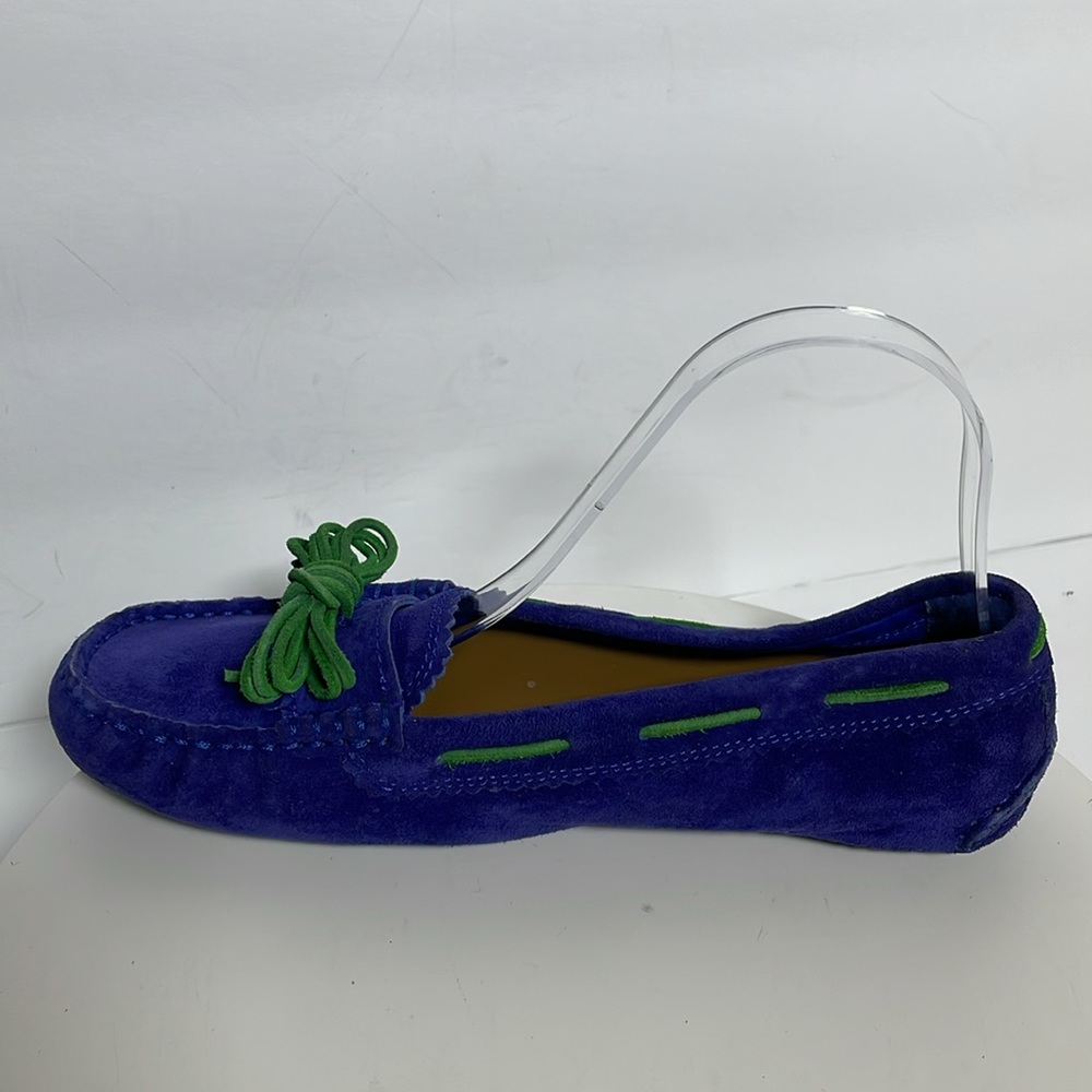 UGG Purple Suede Moccasins with Green Laces - Picture 4 of 9
